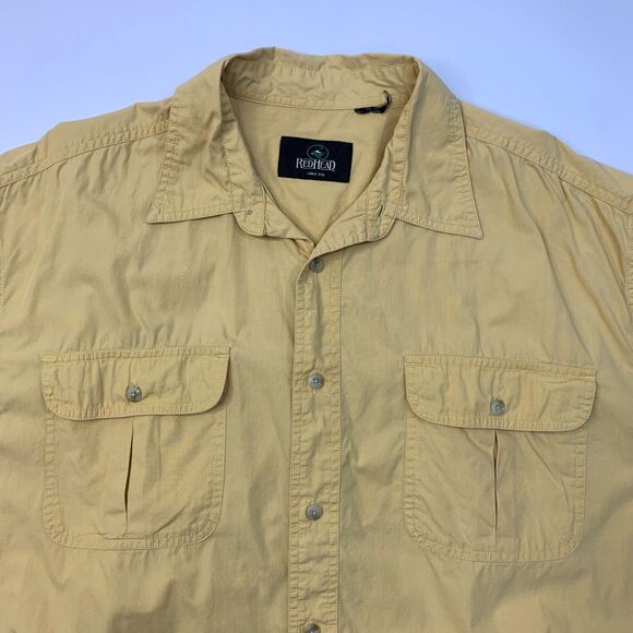 RedHead Shirt Mens XL Pale Yellow Pocket Button Up Spread Collar Short Sleeve - Picture 3 of 11